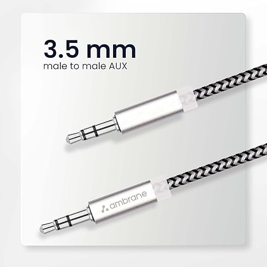 Ambrane Unbreakable 3.5mm Male to Male AUX Stereo Audio Cable for Smartphone, 1.5 Meter - 1