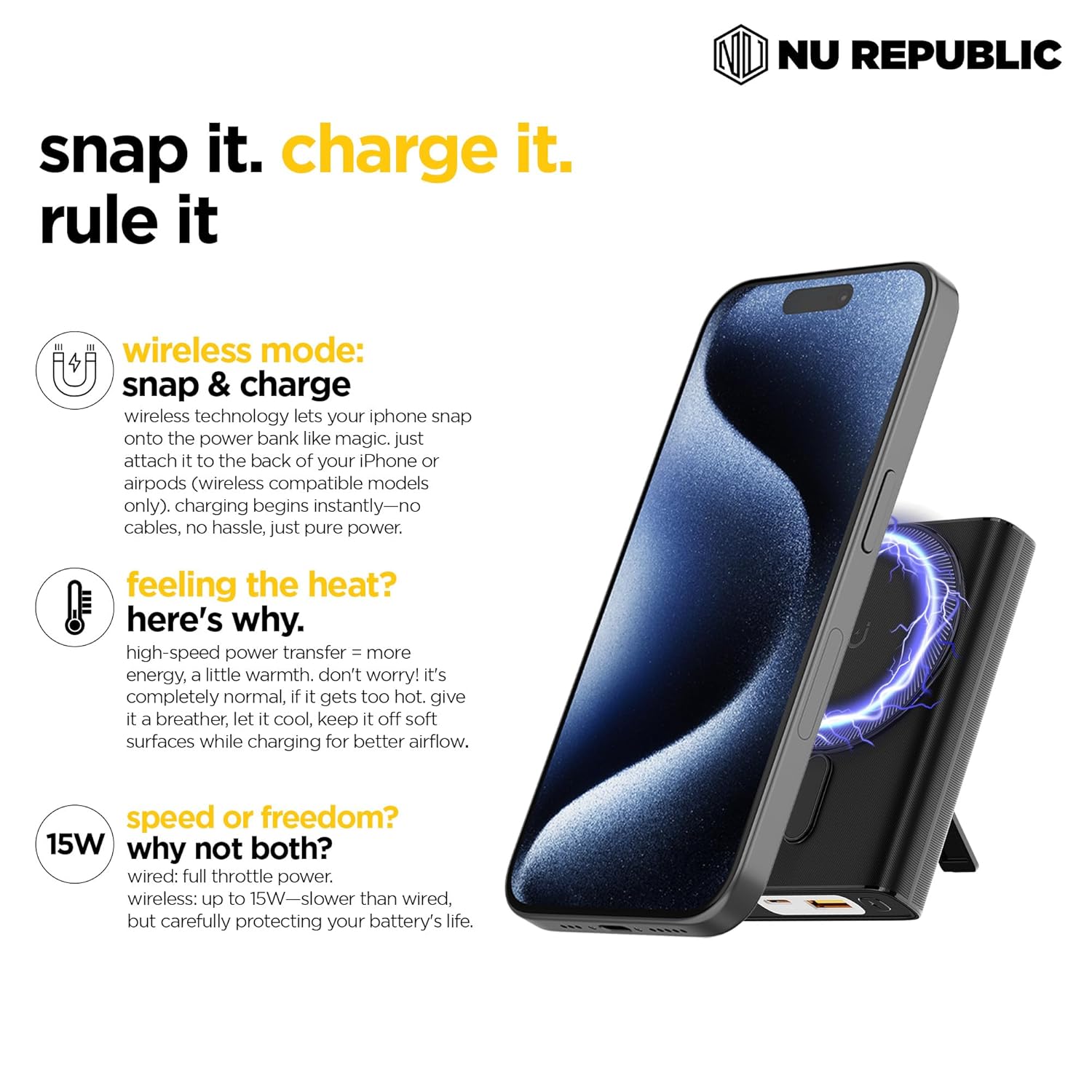Nu Republic Powerpop X2 10000 mAh with Dual Output Type-C & USB-A Wireless Powerbank Compatible - 1