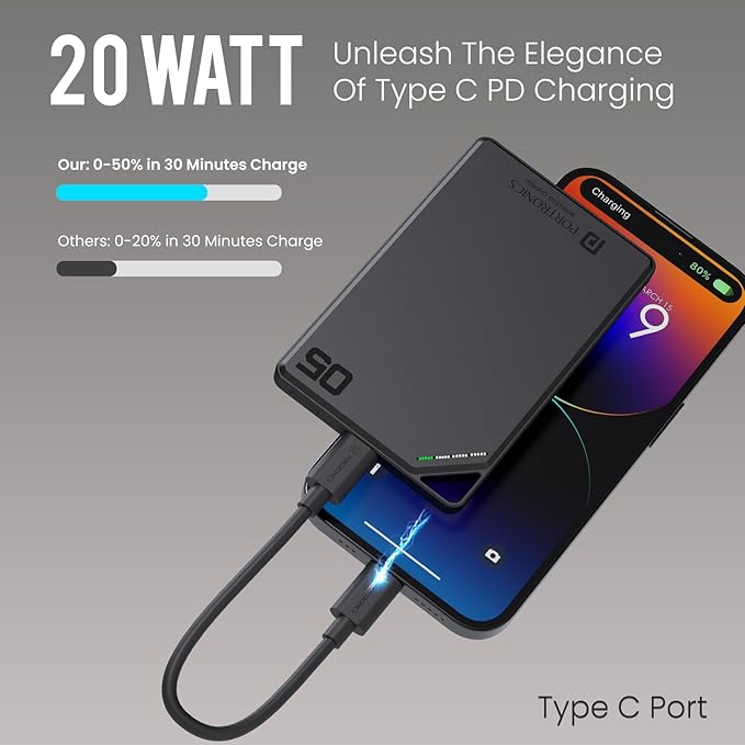 Portronics Boosty 5k 5000mAh 15W Wireless Magnetic Fast Charging Nano Powerbank, Metallic Finish - 1