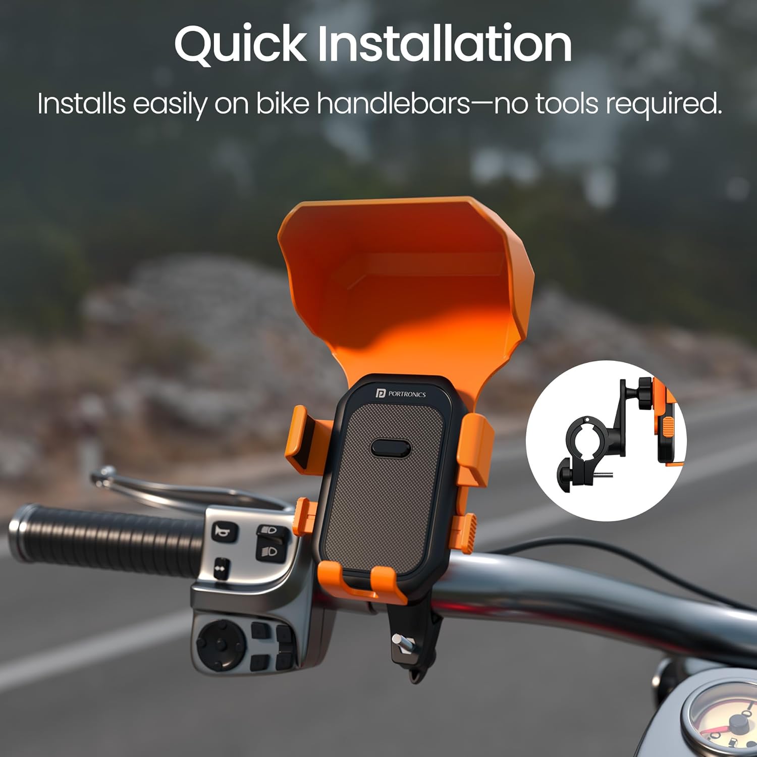 Portronics Mobike 4 Plus Handlebar Mount Mobile Holder with Sunshade & Light Rain Protection - 2