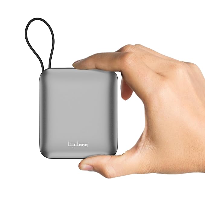 Lifelong zapcharge 10000mAh Slim Compact Power Bank | in-Built Type C & Lightning Cable - 0