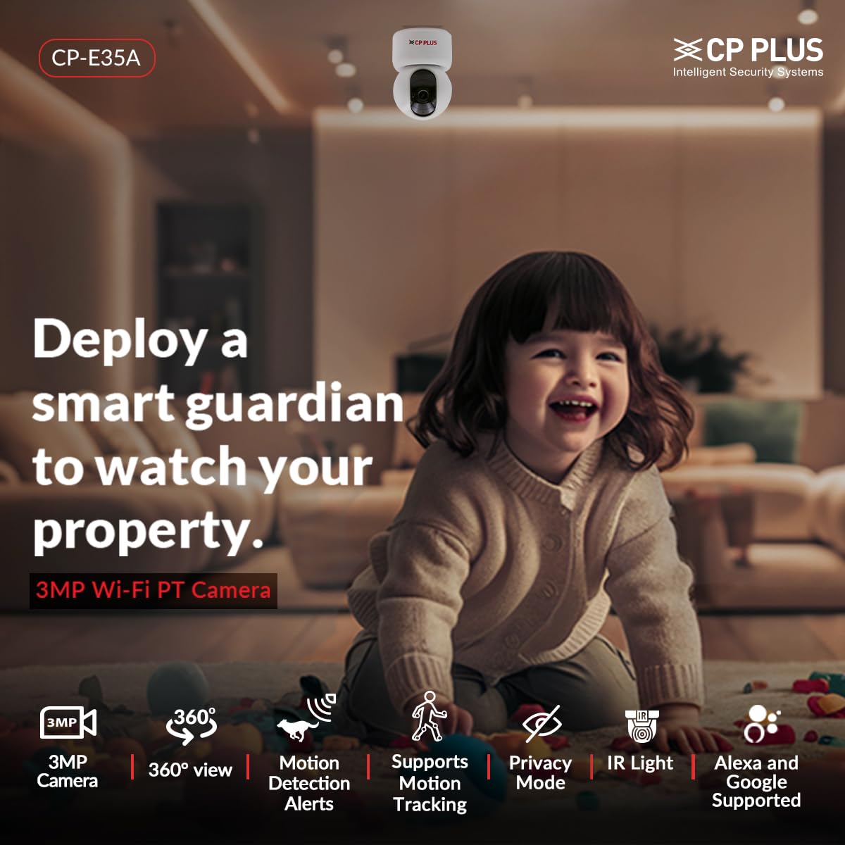CP PLUS 3 MP Full HD Smart Wi-fi CCTV Camera CP-E35A | 360° Pan & Tilt | View & Talk | Motion Alert | Night Vision - 1