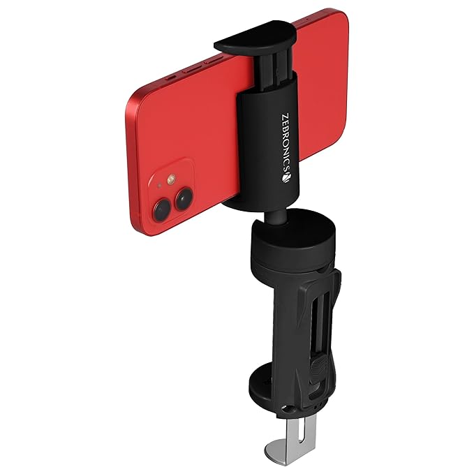 Zebronics Lightweight 360° Rotatable Mobile Holder, Upto 6.9 inches, Multi Angle Adjustment, Universal Clamp, Compact, Foldable, Compatible with Mobile (MS90, Black) - 4