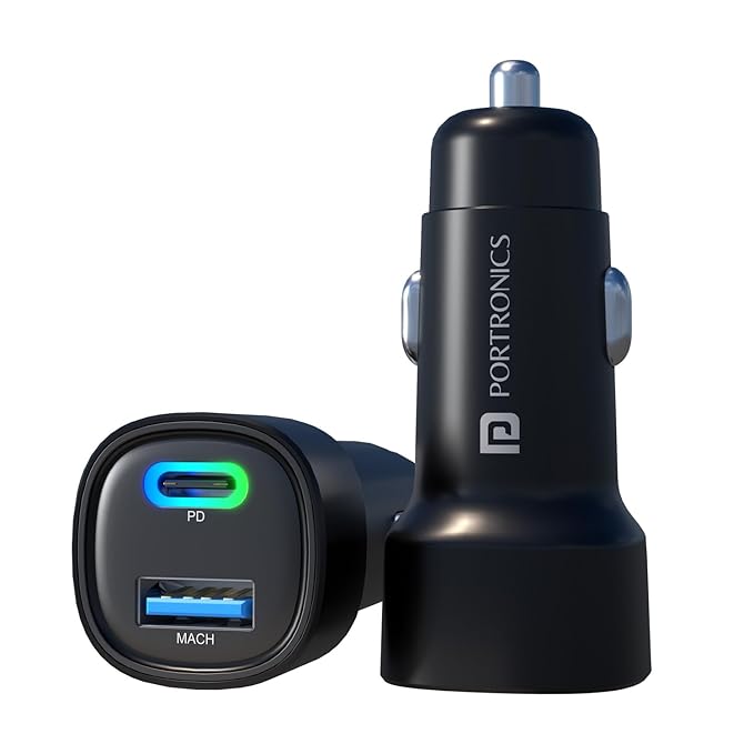 Portronics 80W Dual Output Fast Car Charger with Type-C PD & USB, LED Indicator, Charging Adapte - 0