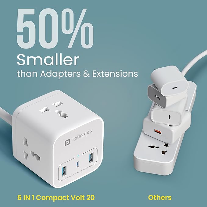 Portronics 20W Volt 20 High Speed Smart Desktop Charger with 3M Copper Cable, Type C PD Port - 1