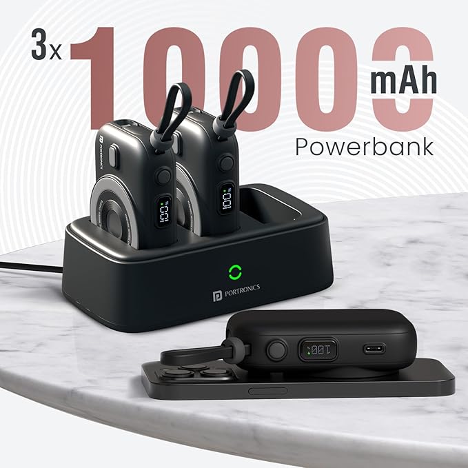 Portronics Power Shutter Home 3 x 10000mAh Fast Charging Wireless Powerbank with Charging Station, 22.5W Wired Output - 1