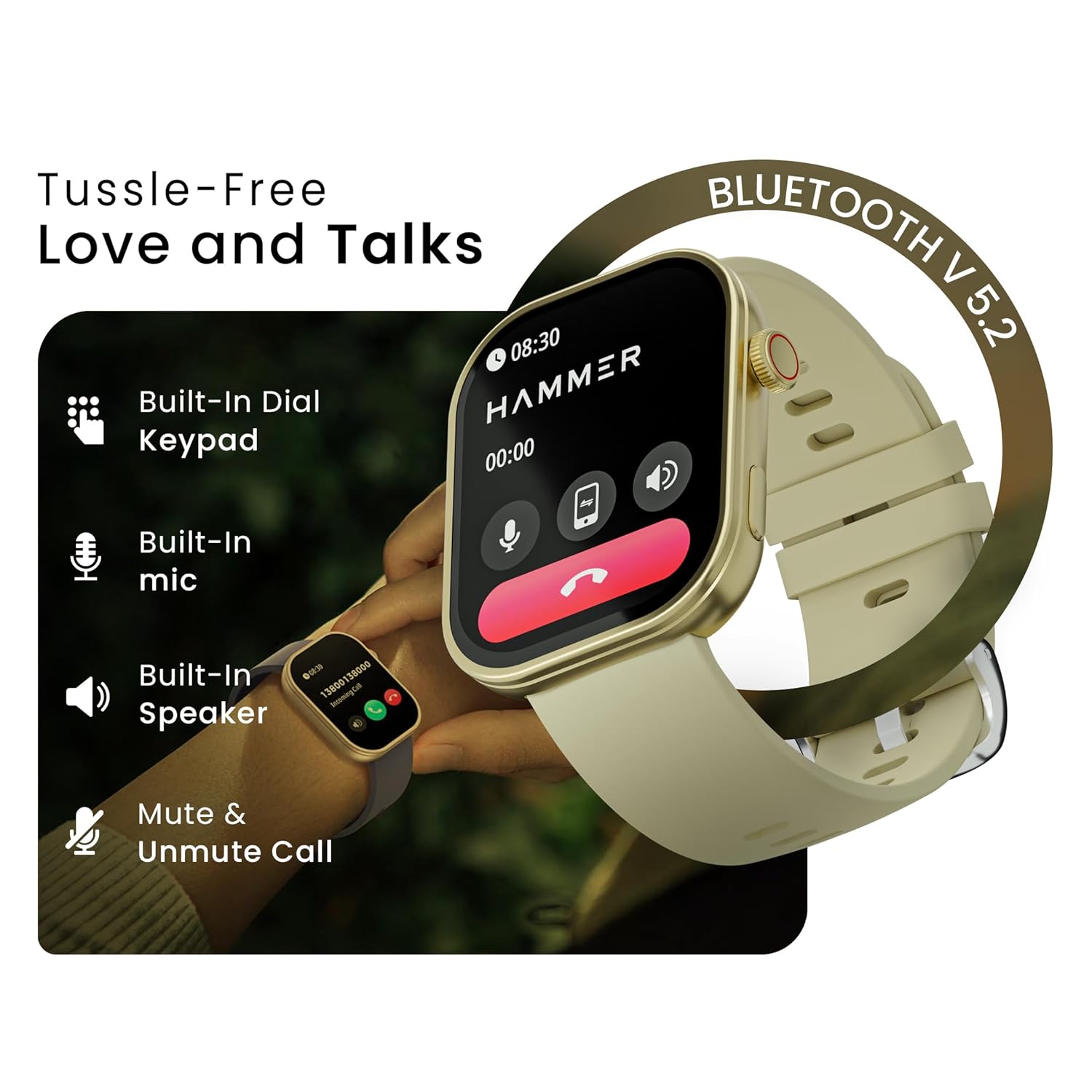 Hammer Tussle 2.01" HD Display Smart Watch, Bluetooth Calling, Rotating Crown - 2