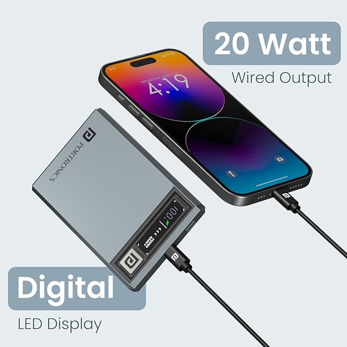 Portronics Magclick 5k 5000mAh Slim Magnetic Fast Charging Wireless Powerbank with 20W Wired - 1
