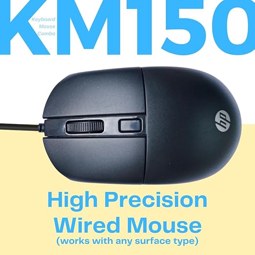 HP 150 Wired Mouse and Keyboard Combo, USB Plug-and-Play, 1200 dpi - 3