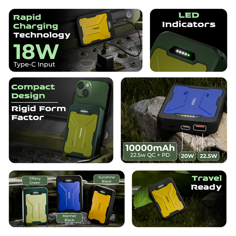 TRIGGR 10000 mAh 22.5 W Pocket Size Power Bank, Lithium Polymer, Quick Charge 3.0 - 1
