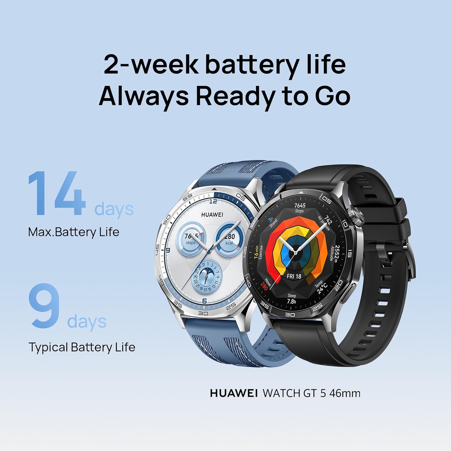 HUAWEI Watch GT 5 46mm Smartwatch, Up to 14 Days Battery Life, iOS & Android Compatible,Built in Maps, - 1