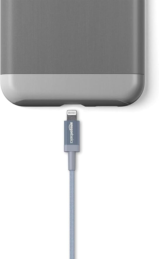 Amazon Basics T4 New Release Nylon USB-A to Lightning Cable Cord, MFi Certified Charger for Apple iPhone, iPad,Dark Gray, 3-Ft Total - 1