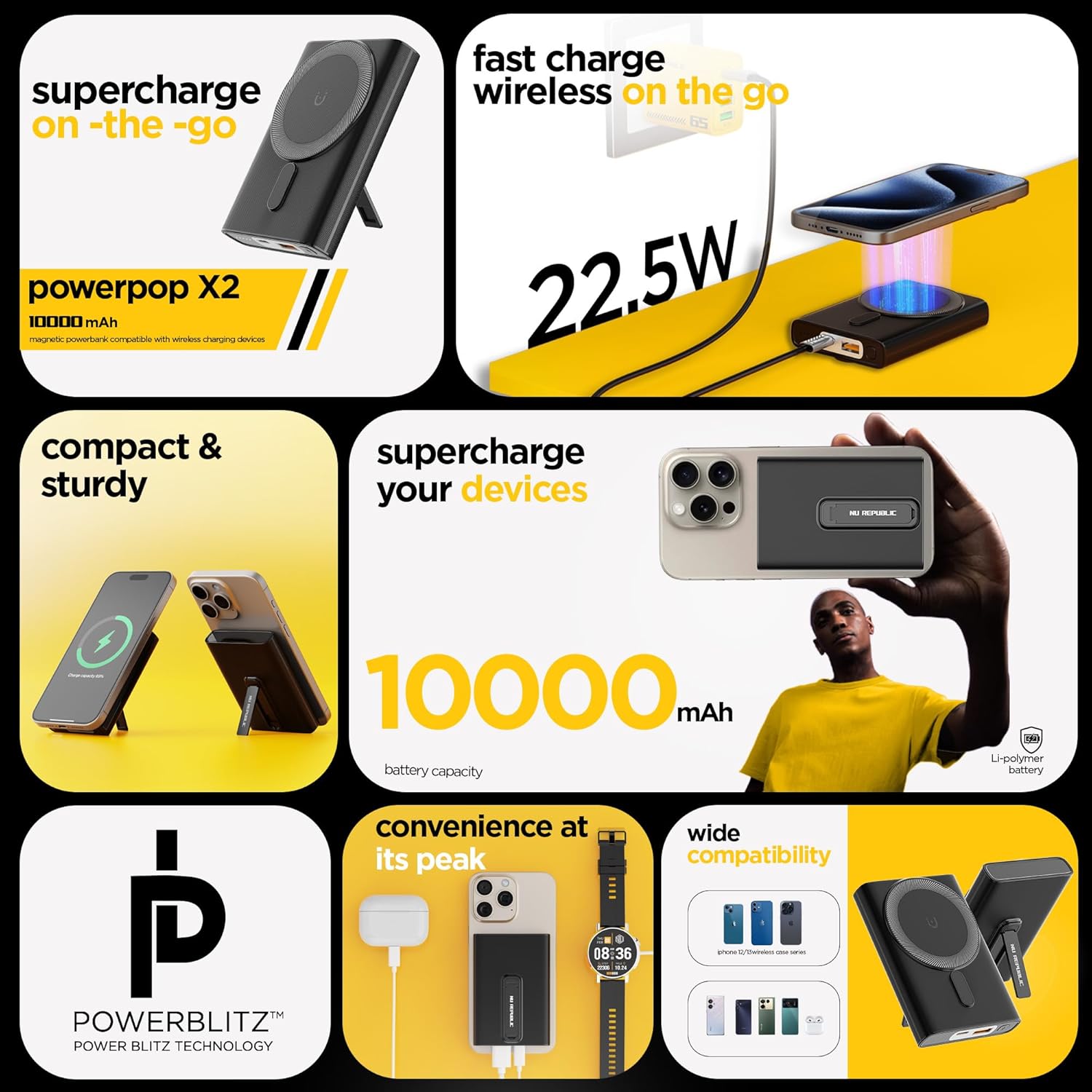 Nu Republic Powerpop X2 10000 mAh with Dual Output Type-C & USB-A Wireless Powerbank Compatible - 3