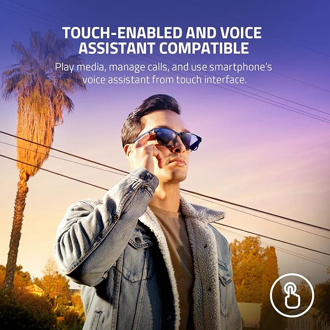 Razer Men Anzu Smart Glasses: Blue Light Filtering&Polarized Rectangular Sunglasses Lenses-Low Latency Audio-Built-In Mic&Speakers-Touch&Voice Assistant Compatible-5Hrs Battery-Rectangle/Large - 2