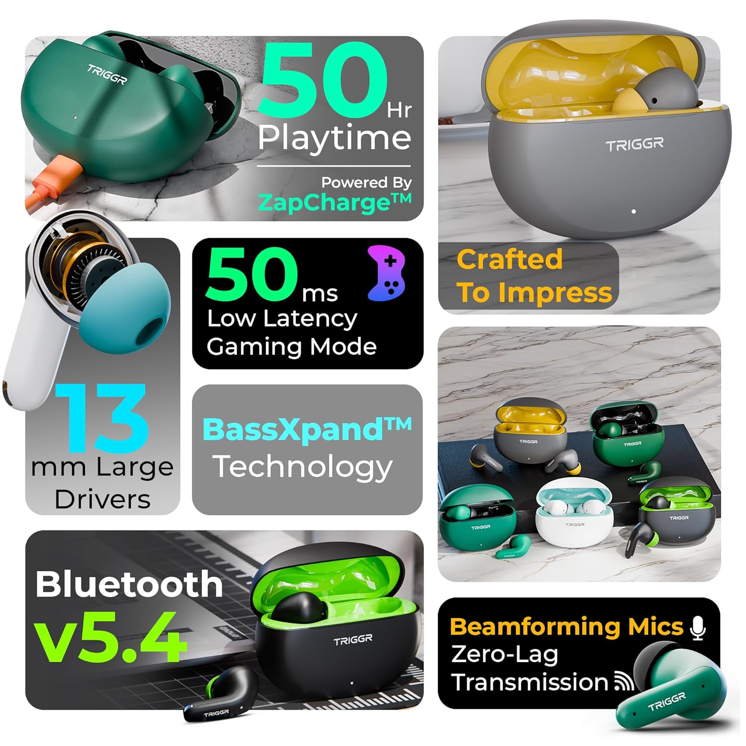 TRIGGR Ultrabuds N3 with Crisp Calling, 50H Playtime, 13mm Drivers - 1