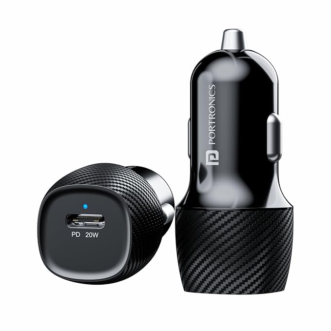 Portronics Car Power 18 Car Charger Adapter with 20W PD Type C Port Fast Charging - 0