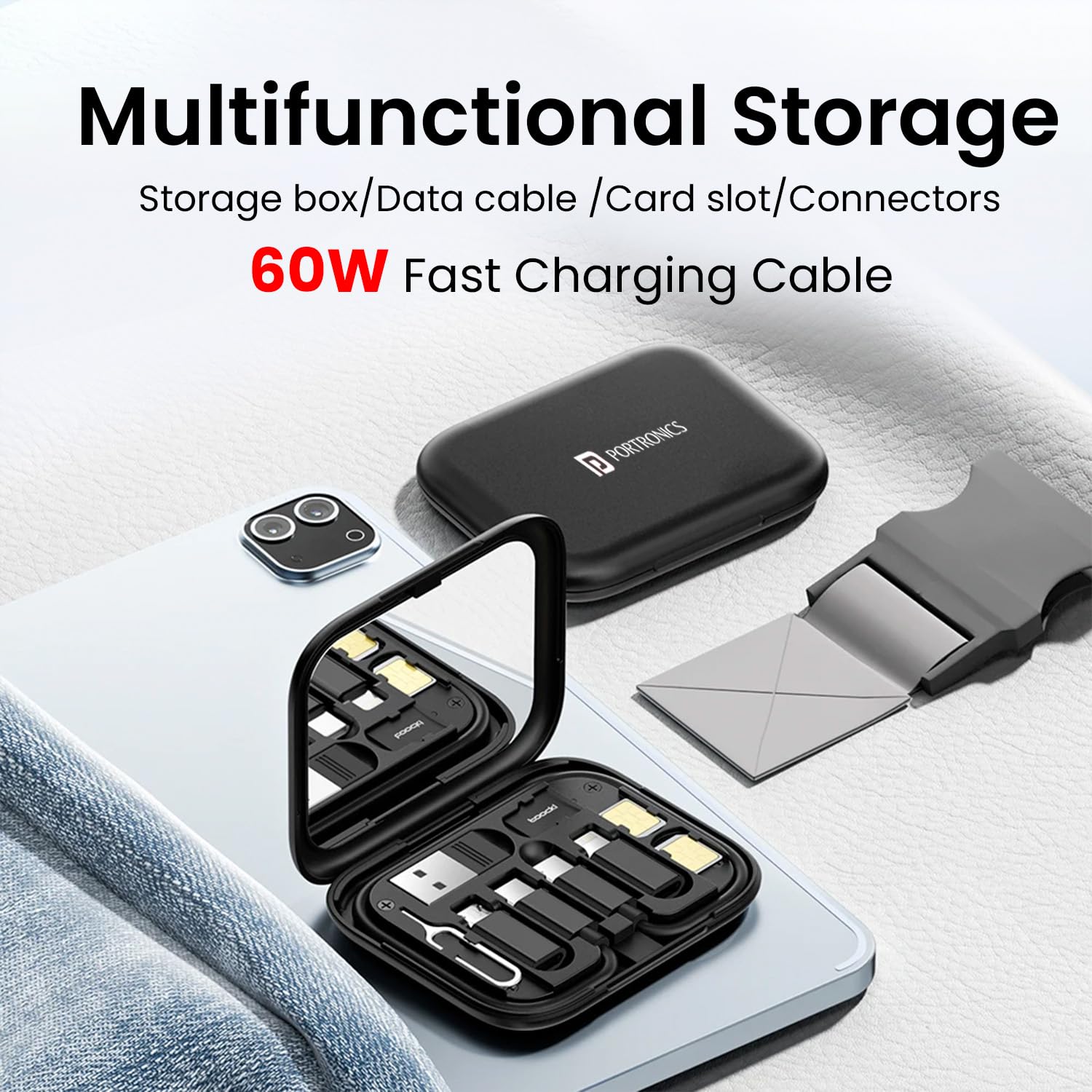 Portronics Snapcase 60W Multifunctional Fast Charging Data Cable Kit, Conversion Set USB A & Type C - 1