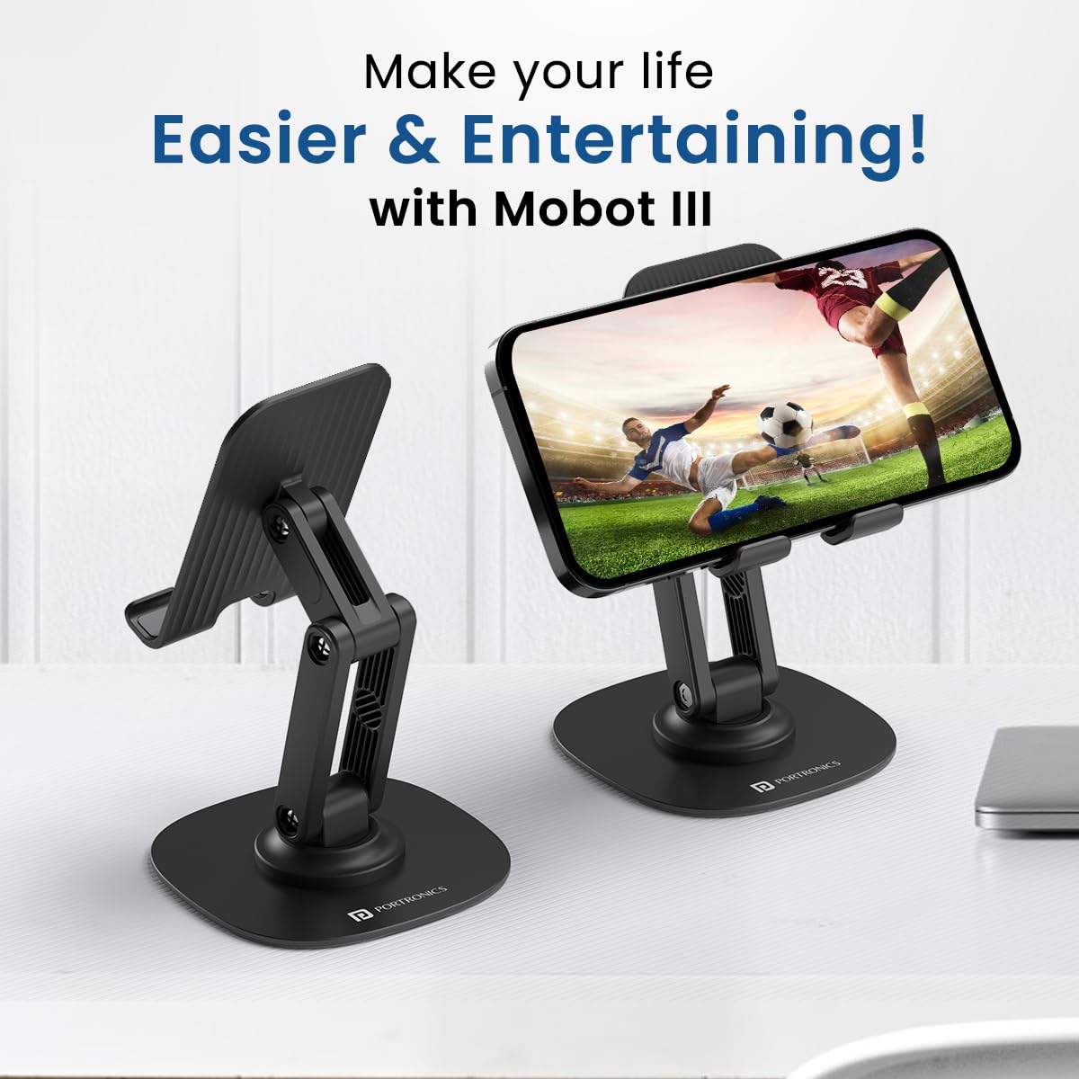 Portronics Mobot III 360° Rotatable & Foldable Mobile Phone Holder With Stable Metallic base,Adjustable - 1