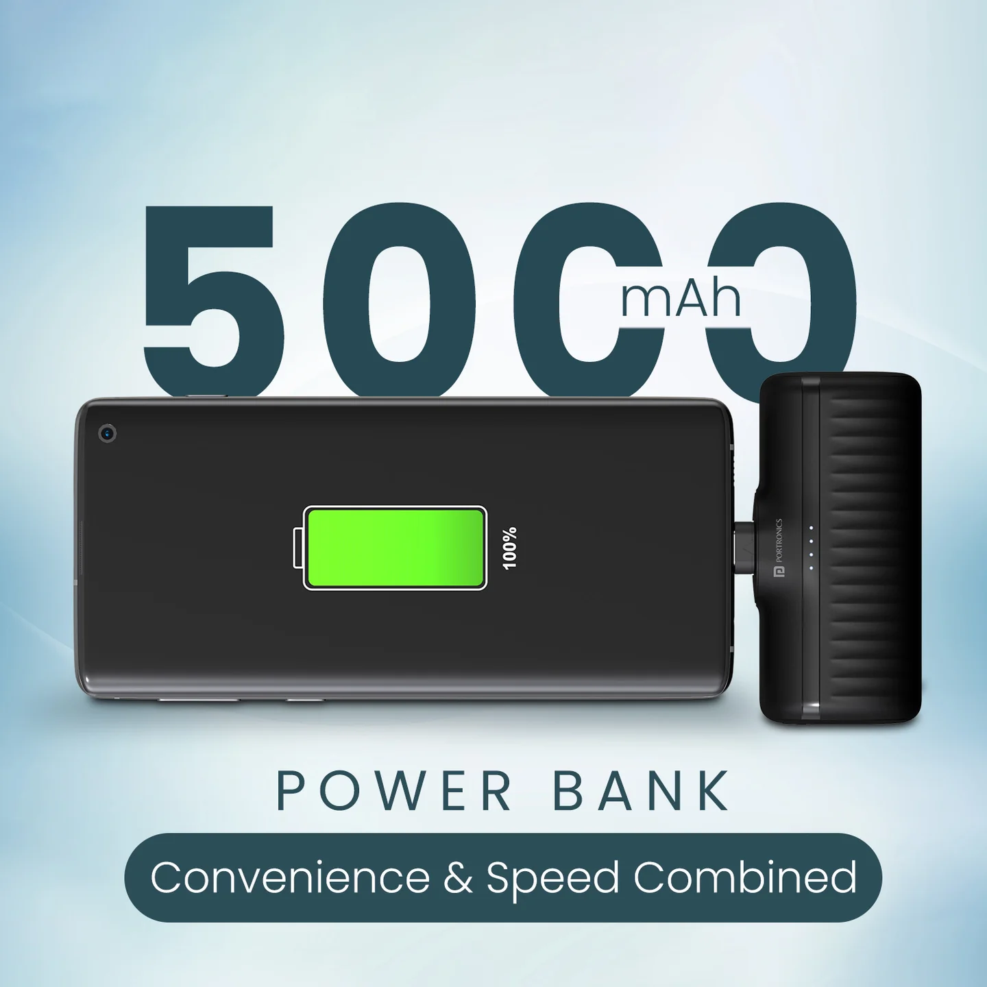 Portronics Power Pebble 5000mAh 20W Fast Charging Nano Powerbank, in-Built Foldable Type C - 1