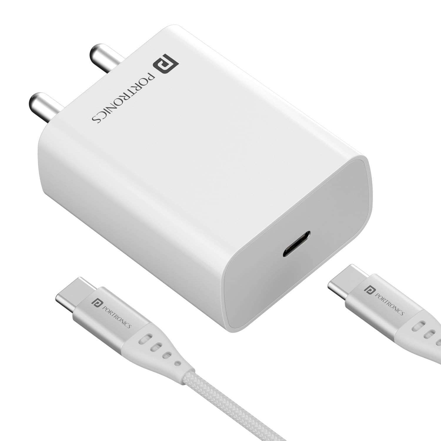 Portronics Adapto 25 Pro 25W Fast Charging Type C Adapter with Type C Charging Cable - 0