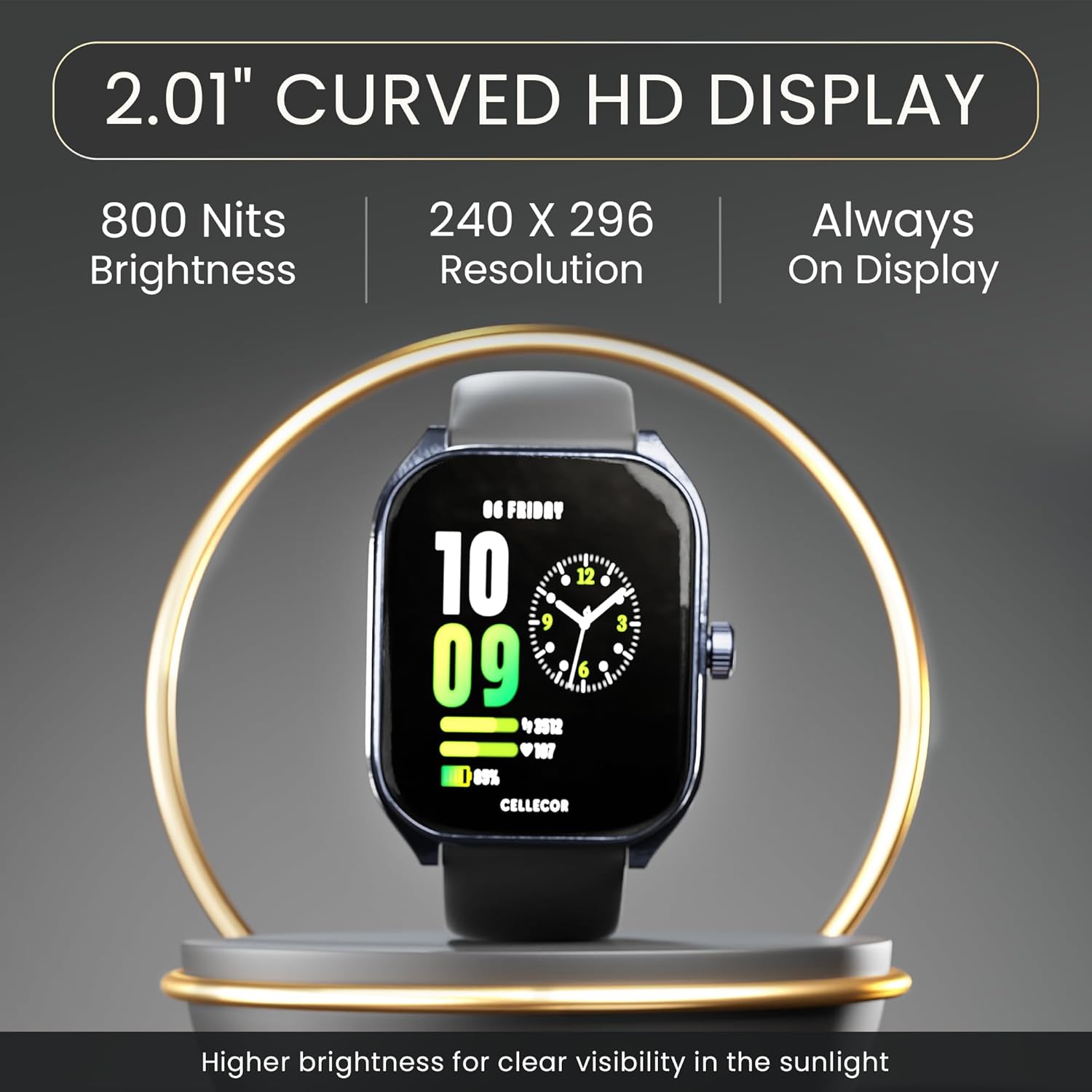 CELLECOR M6 Twist 2.01" HD Curved Display Smart Watch, Bluetooth Calling, 100+ Watch Faces - 1
