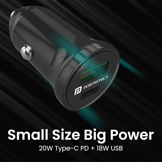 Portronics CarPower Mini Car Charger with Dual Output, Fast Charging (Type C PD 18W + QC 3.0A) Compatible with All Smartphones - 1