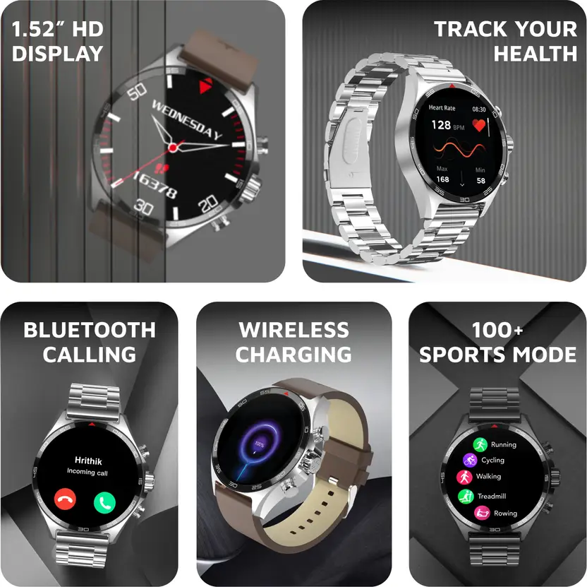 Cult Active TR 1.52"HD Display,Stainless Steel Build,Wireless Charging, BT Calling Smartwatch - 2