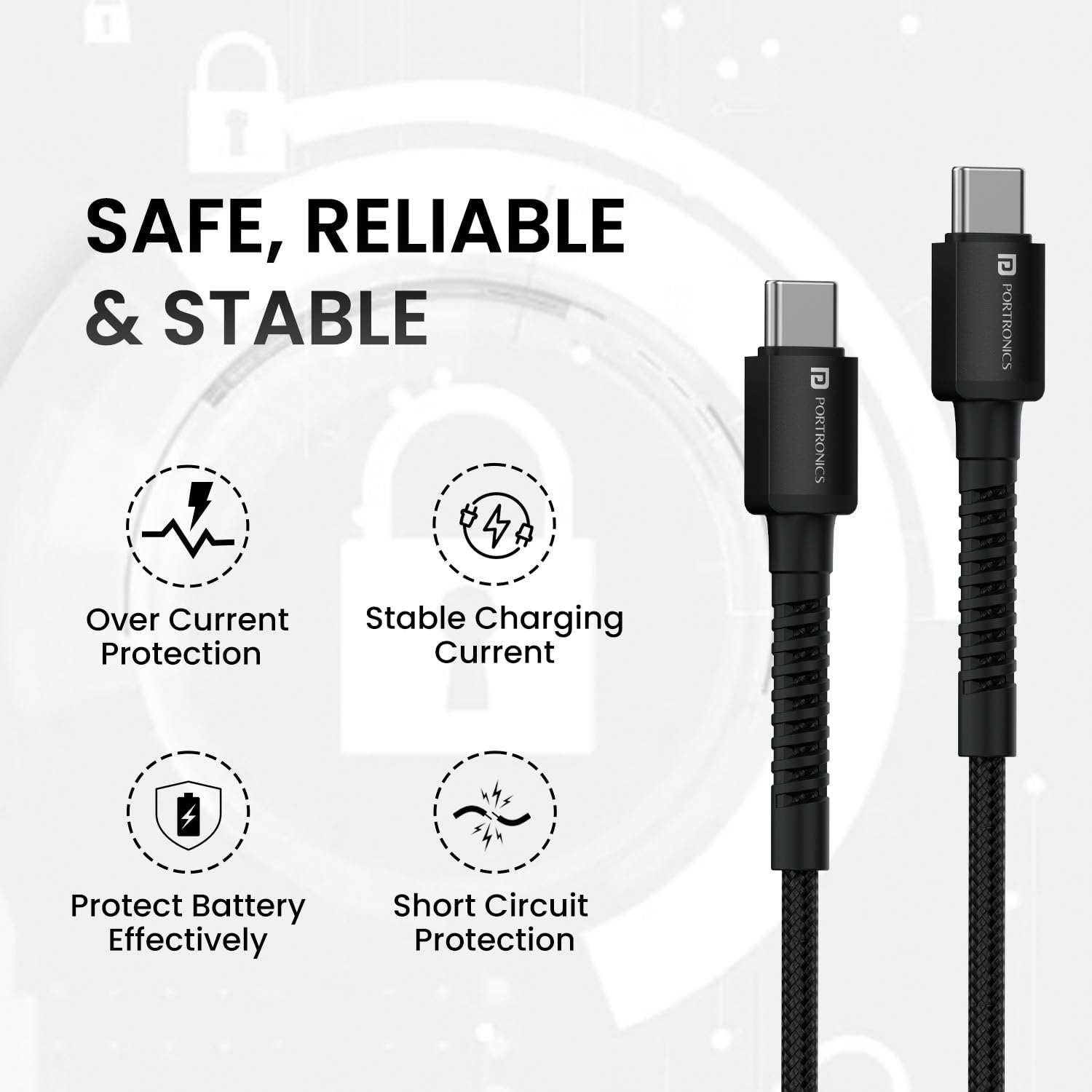 Portronics Konnect X 60W Unbreakable Nylon Braided Cable, 2M Fast Charging Cable - 1