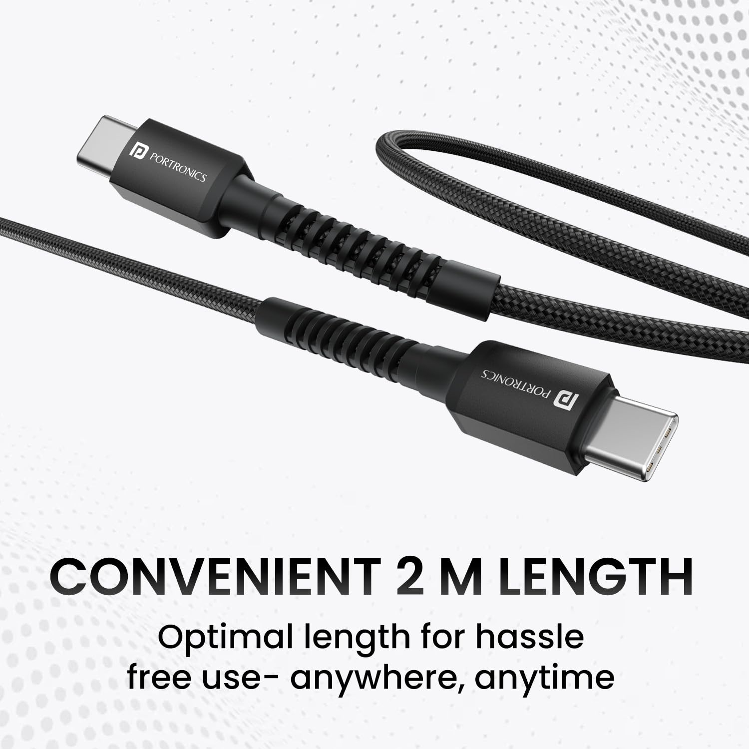 Portronics Konnect X 60W Unbreakable Nylon Braided Cable, 2M Fast Charging Cable - 2