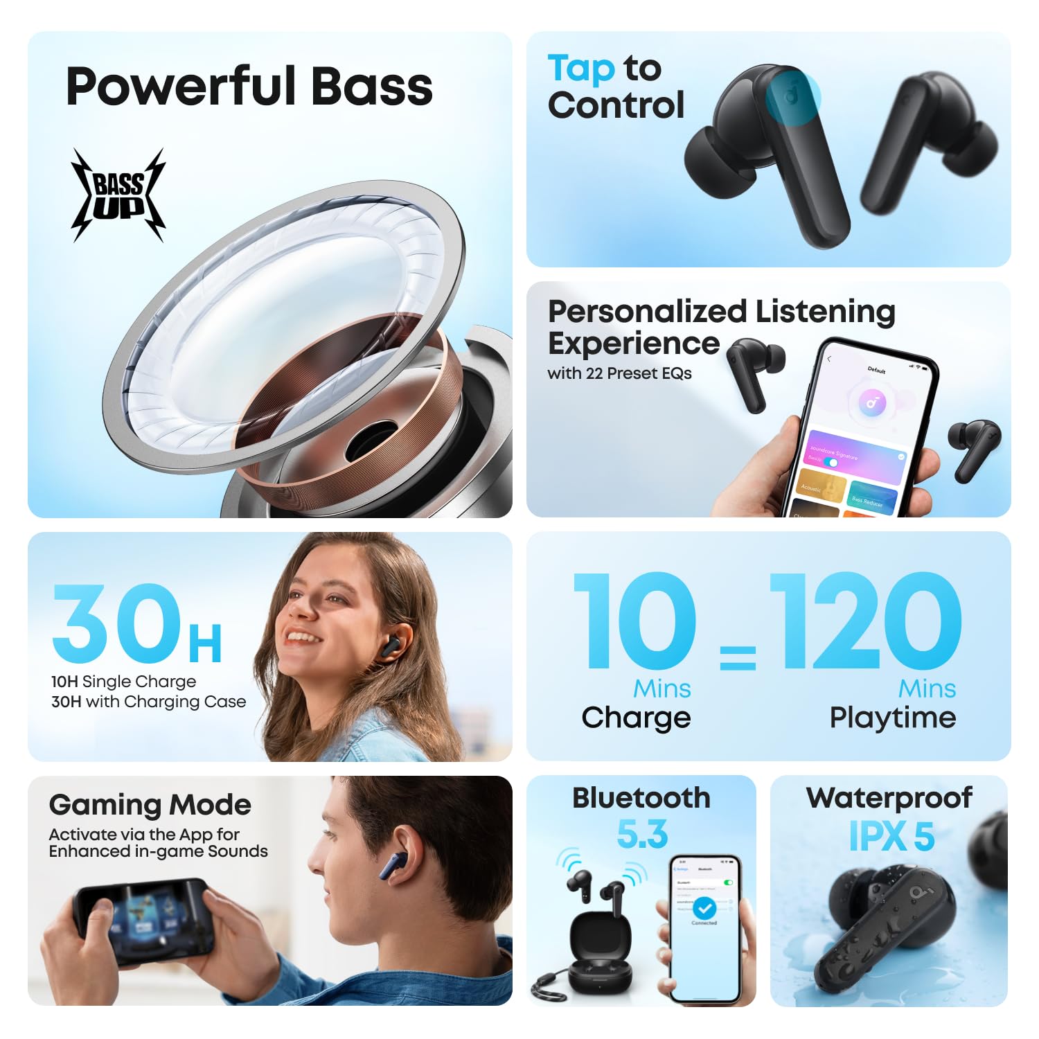 soundcore by Anker R50i VI True Wireless Earbuds, 10mm Drivers with Big Bass, Bluetooth 5.3, 30H Long Playtime - 1