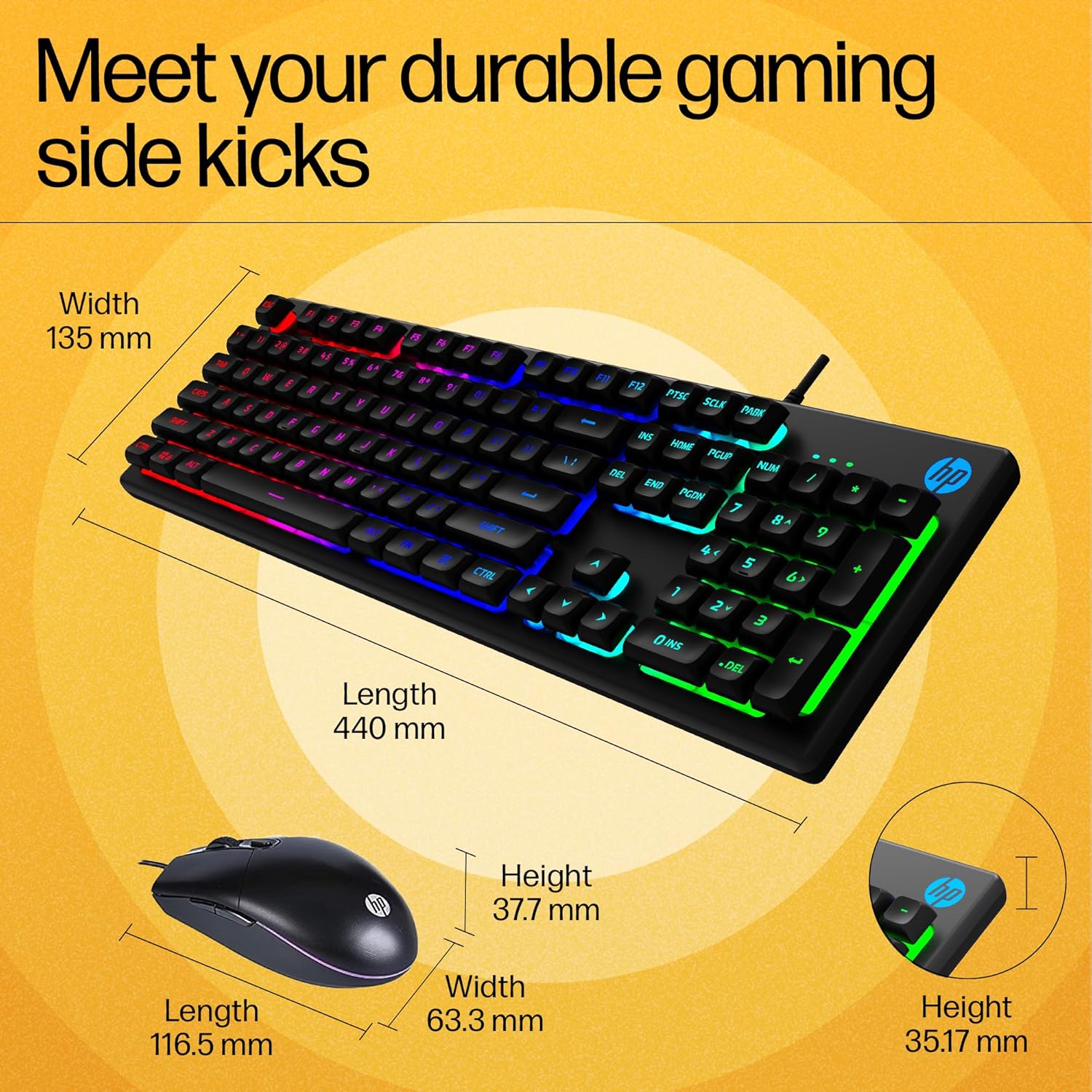 HP KM300F Wired USB Gaming Keyboard and Mouse Set, Membrane Backlit, 26 Keys Anti-Ghosting, 3 LED Indicators & 3D 6K USB Mouse with 6400DPI,Six-Speed Cyclic Resolution Switching, Black - 1