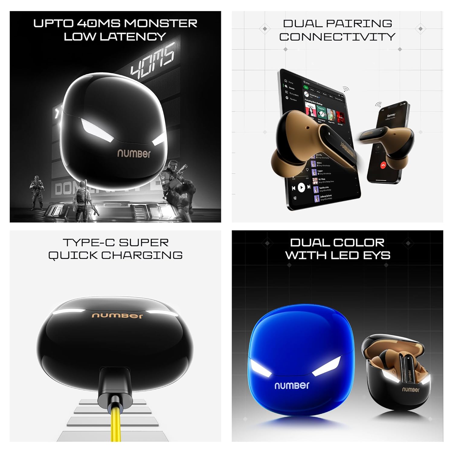 Number Super Buds GT S9 Gaming TWS, Ultra-Low Latency Gaming Earbuds with Monster Bass - 2