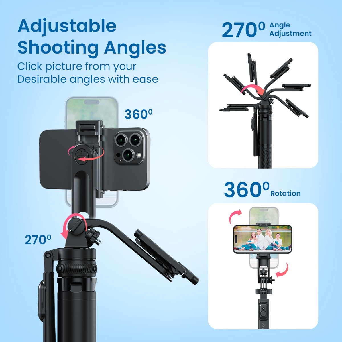 Portronics Lumistick 2 Portable Smart Selfie Stick with Upto 6ft. Tripod Stand, 3 in 1 - 2