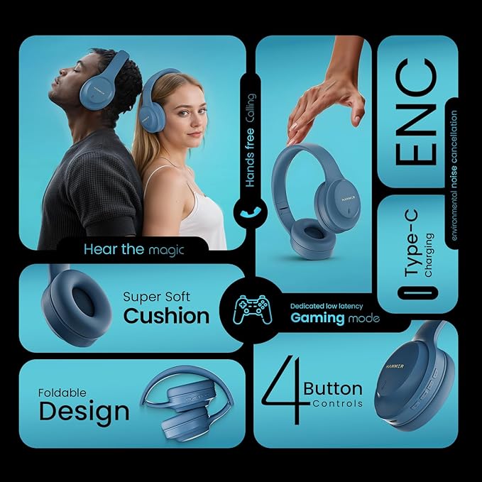 HAMMER Vibe ENC Bluetooth Headphone, 40mm Driver, Dual Pairing, 50hrs Playtime, Voice Assistant - 1