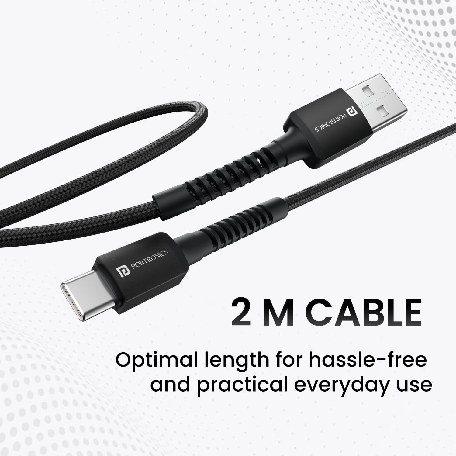 Portronics Konnect X 3A Unbreakable Nylon Braided USB to Type C Fast Charging Cable 2M Long - 2