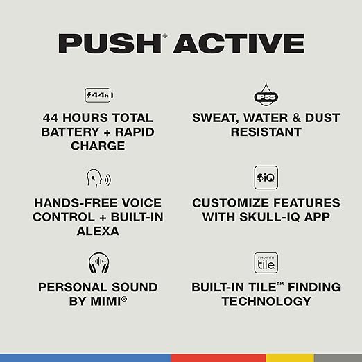 Skullcandy Push Active Wireless Earbuds, 43 Hr Battery, Skull-iQ, Alexa Enabled, Microphone Bluetooth - 2