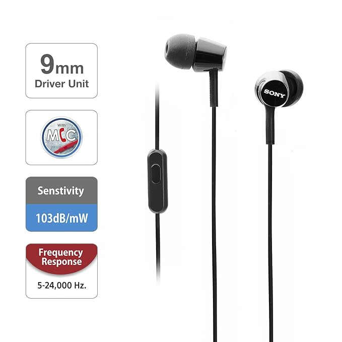 Sony MDR-EX155AP in-Ear Wired Headphones with Mic, Hands-Free Call, Tangle Free Cable - 2