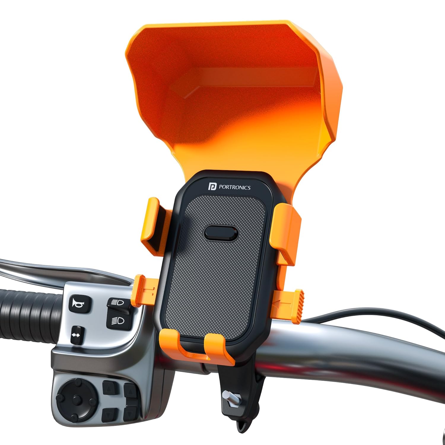 Portronics Mobike 4 Plus Handlebar Mount Mobile Holder with Sunshade & Light Rain Protection - 0