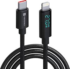Portronics Konnect View 3A 27W Futuristic Type C to 8 Pin Unbreakable Nylon Braided Fast Charging Cable with Real Time Monitoring Led Display - 0