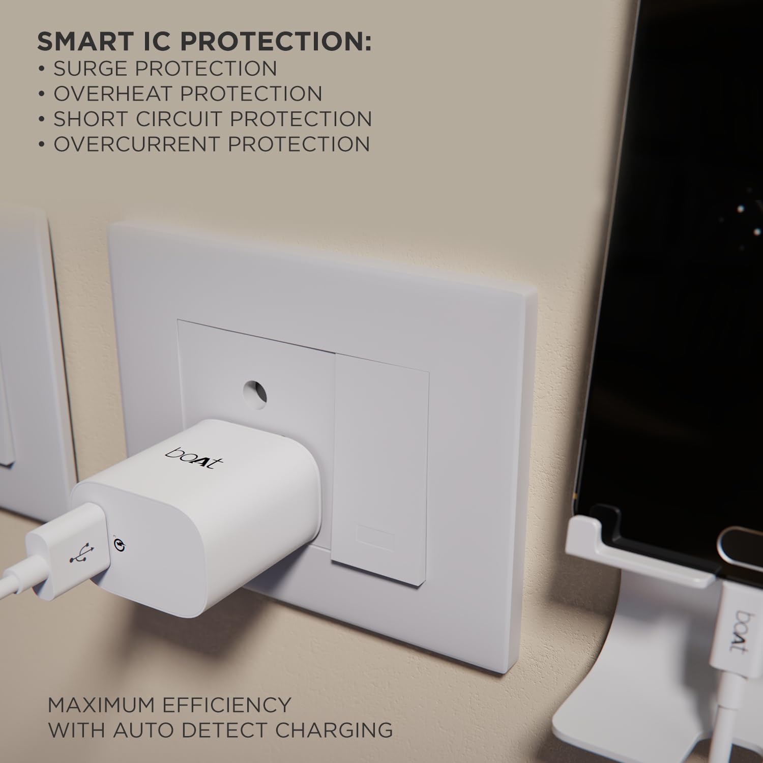 Boat 18W QC 3.0 with Fast Charge, Smart IC Protection, Auto Detection (cable not included) - 1