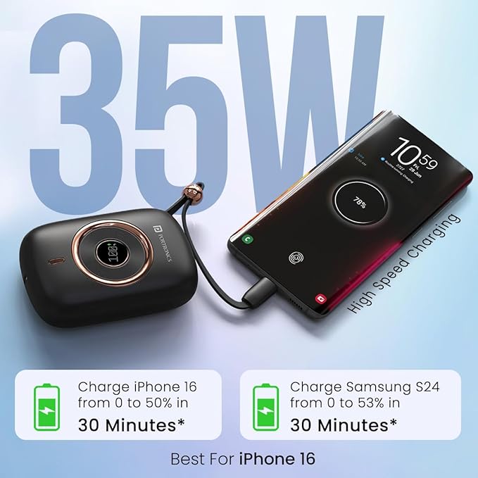 Portronics Power Shutter Pro 35W 10000mAh SuperFast Charging Wired Powerbank with in-Built Type C PD Cable - 2