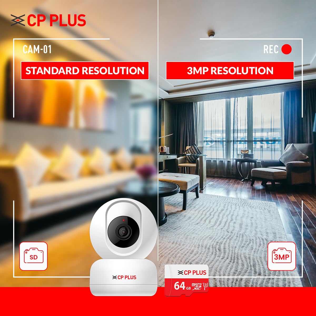 CP PLUS 3MP Full HD Smart Wi-Fi CCTV Home Security Camera CP-E36AM | 360° with Pan Tilt | 2 Way Talk | Motion Alert | Night Vision | 64GB Card SD Card not included - 2