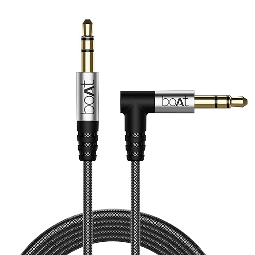 boAt Aux L500 with Gold Plated Tip, Premium Alloy Cover, Mesh Braiding, 1.5 m Tangle-Free 3.5 mm Cable(Silver) - 0