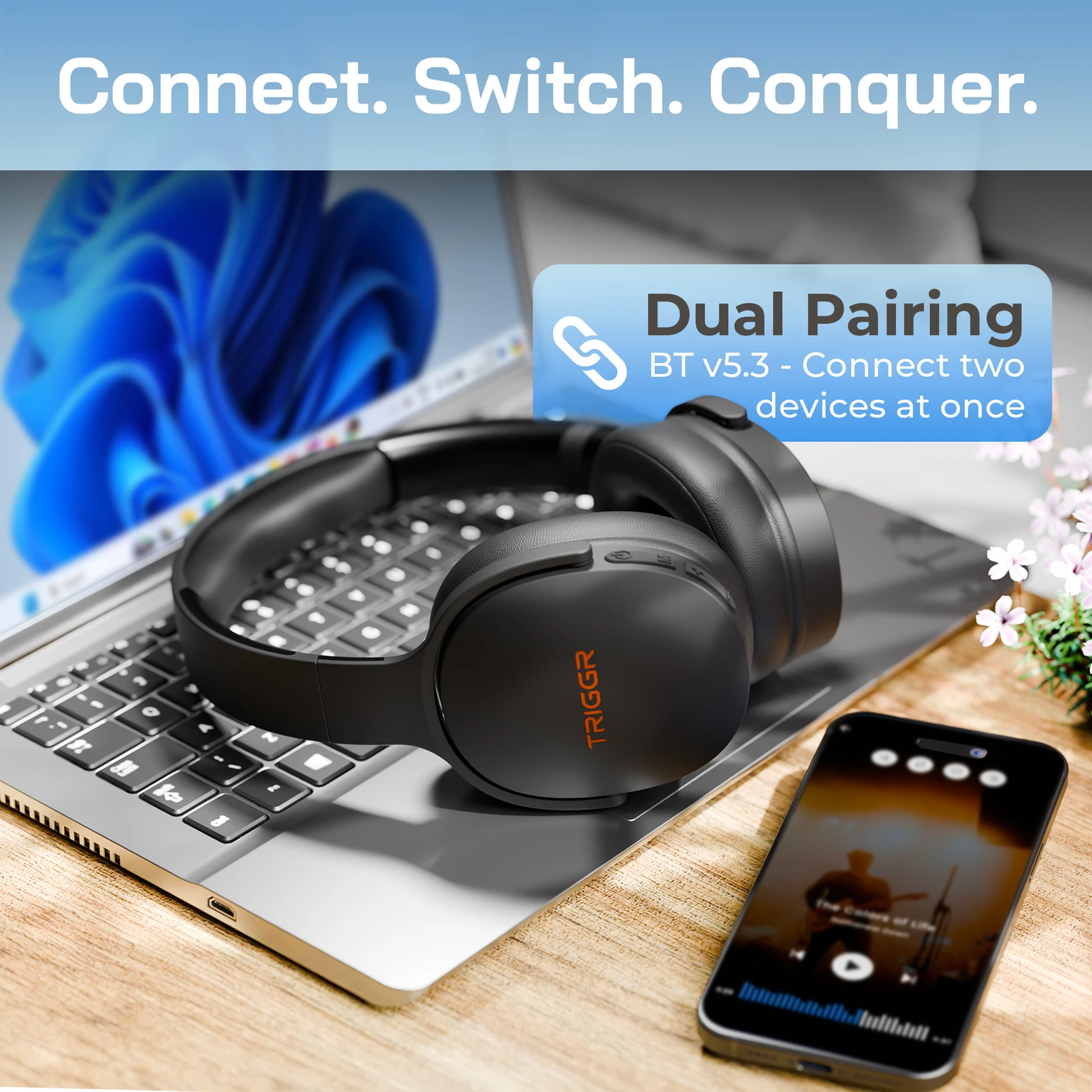 TRIGGR Trinity 2 with Dual Pairing, ENC, Fast Charge, 50H Battery, Rubber Finish, v5.3 Bluetooth - 2