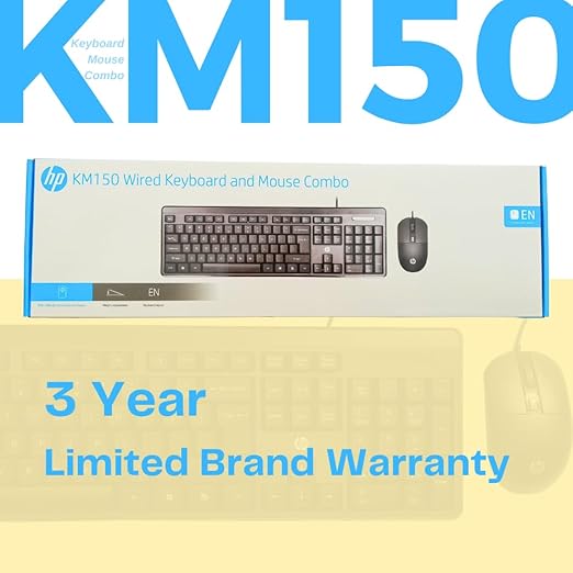 HP 150 Wired Mouse and Keyboard Combo, USB Plug-and-Play, 1200 dpi - 1