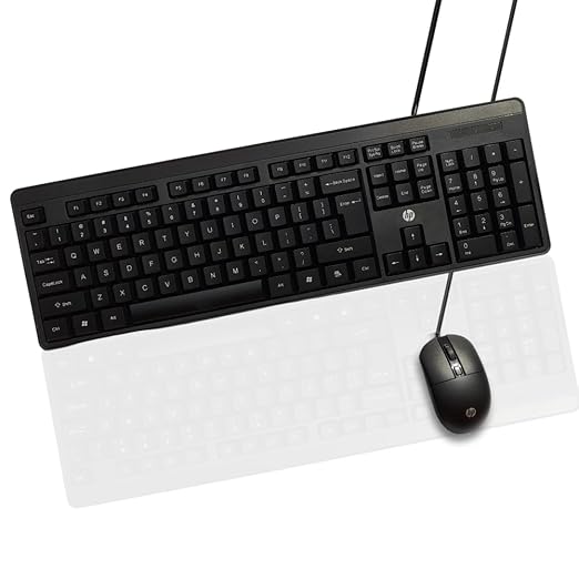 HP 150 Wired Mouse and Keyboard Combo, USB Plug-and-Play, 1200 dpi - 0