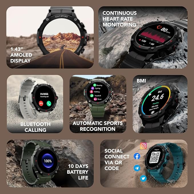CULTSPORT Ranger XR 1.43" AMOLED Smartwatch Always On Display, Bluetooth Calling - 1