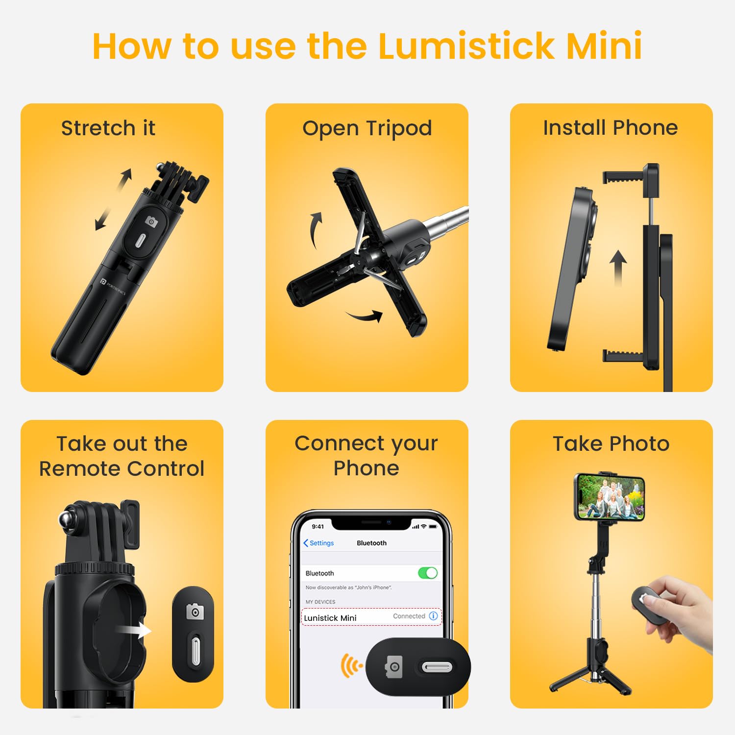 Portronics Lumistick Mini Extendable Multifunctional 3-in-1 Selfie Stick - 2