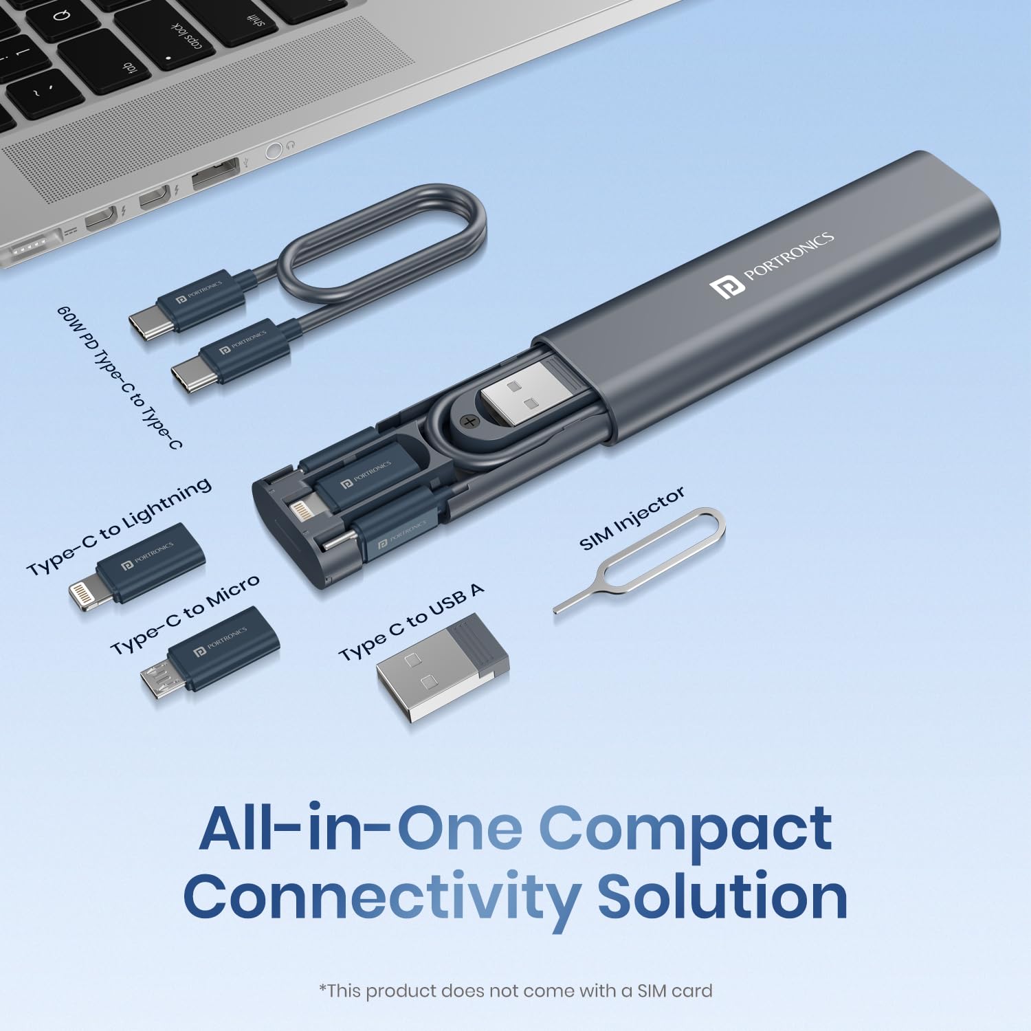 Portronics Snapcase 4 60W Multifunctional Fast Charging Data Cable Kit, Conversion Set USB A & Type C - 2