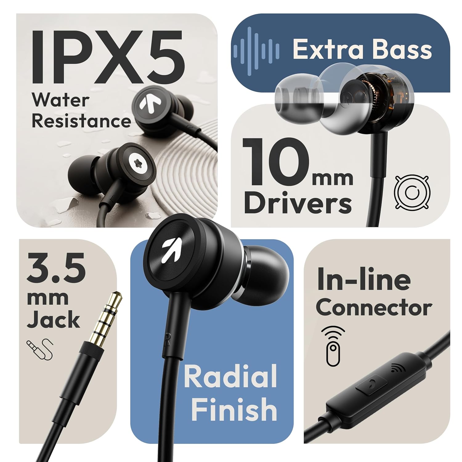 BOULT XO Black Wired Earphones with 3.5mm Jack, Extra Bass, 10mm Dynamic Driver - 1